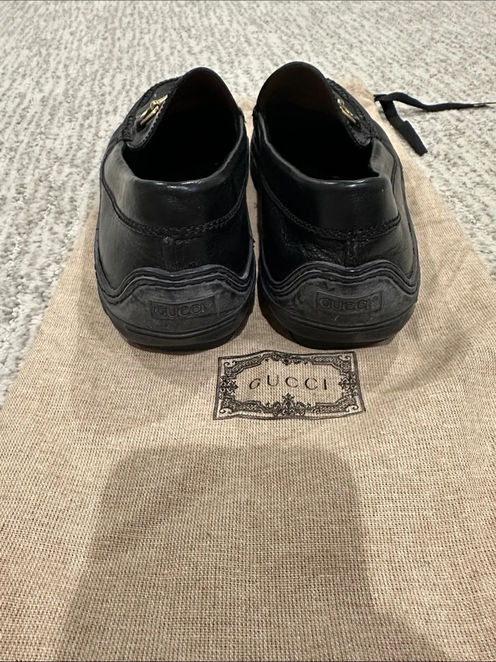 Gucci Black Leather Horsebit Slip-On Loafers